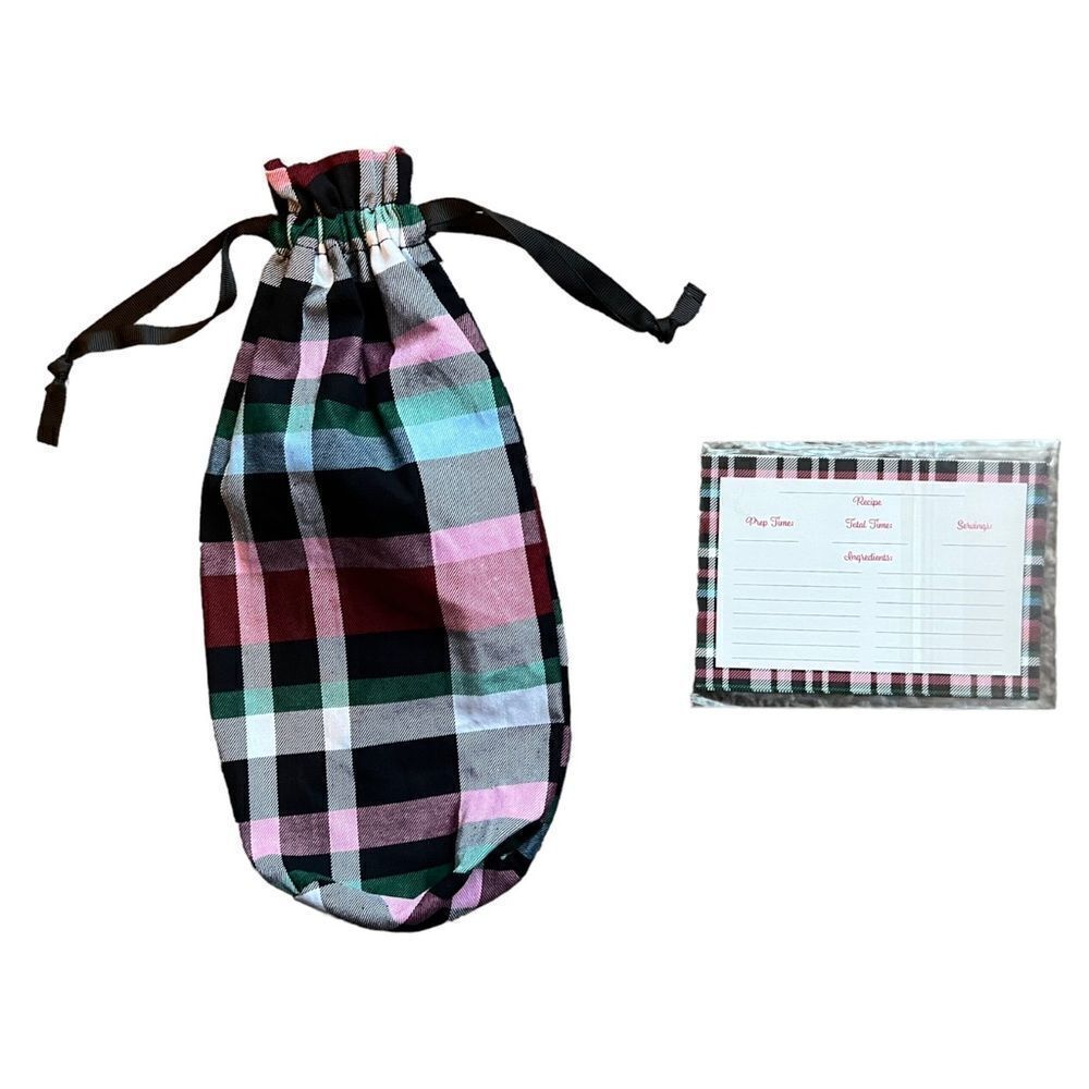 Vera Bradley Ribbons Plaid Wine Bag & 6 Recipe Cards Lot Set